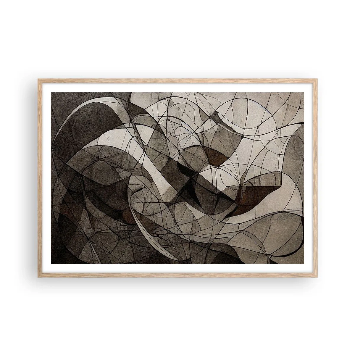 Pôster com moldura de carvalho claro - Circulação das cores da terra - 100x70 cm