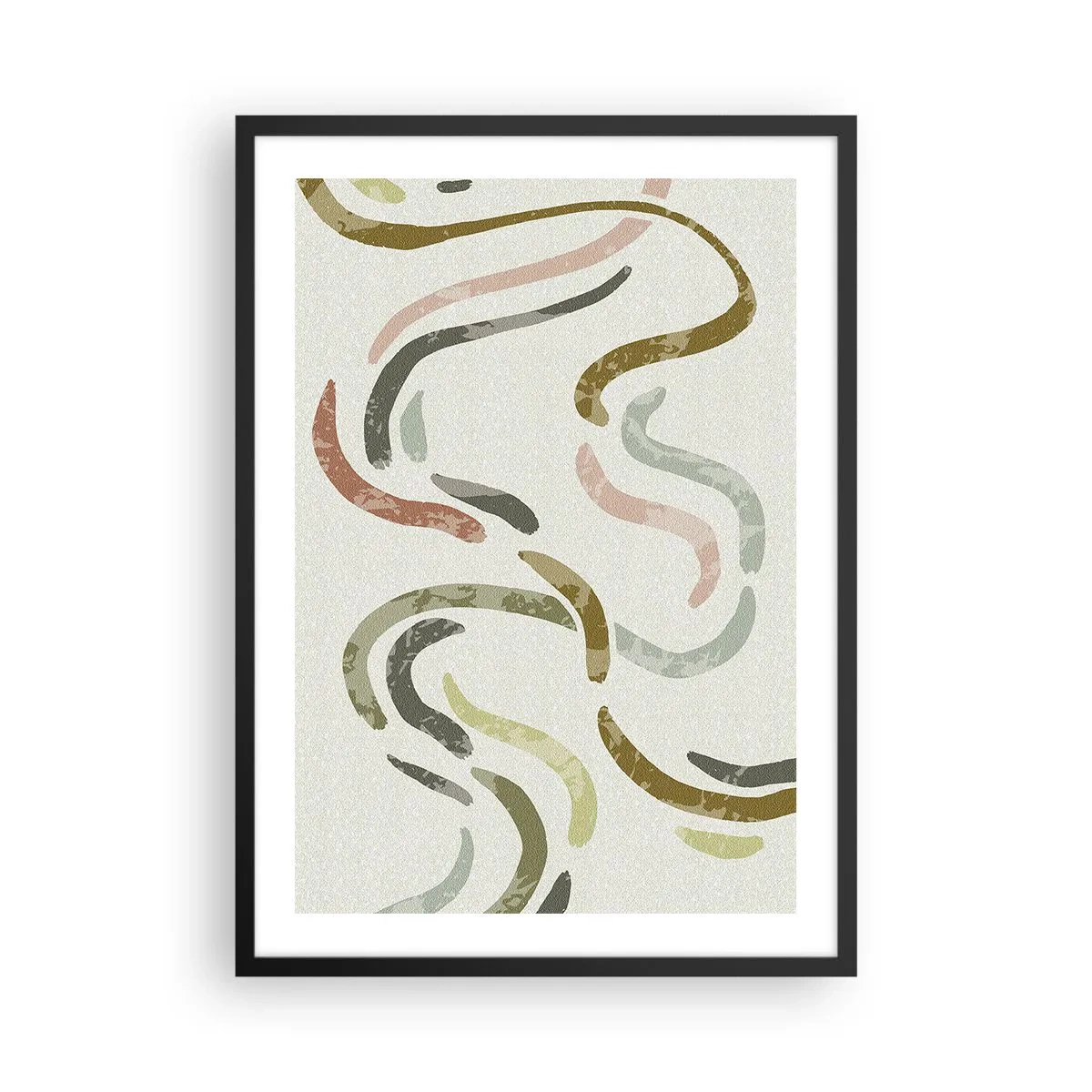Pôster com moldura preta - Linhas onduladas abstratas em tons naturais - 50x70cm - Uma alegre dança de abstração - Decoração de parede moderna para a sala de estar e quarto ARTTOR