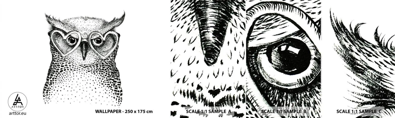 Amostra de Papel de Parede Standard Eco - Sabiamente e amorosamente - Coruja, Para crianças, Animais - 100x30 cm