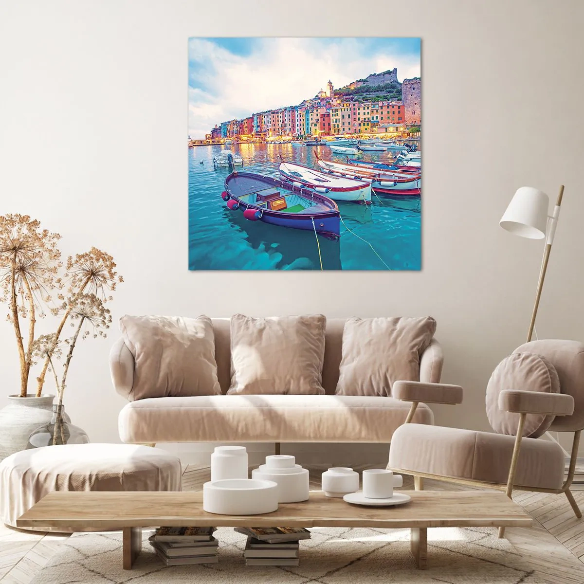 Quadro em tela - Uma noite colorida no porto - 30x30 cm