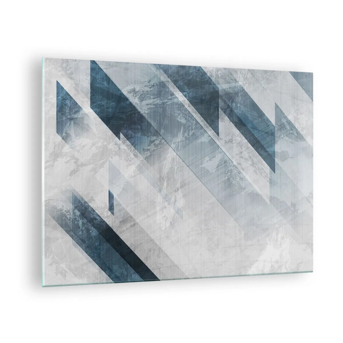 Quadro em vidro - Listras geométricas em tons de cinza e azul marinho - 70x50cm - Arte espacial – movimento cinzento - Decoração de parede moderna para a sala de estar e quarto ARTTOR