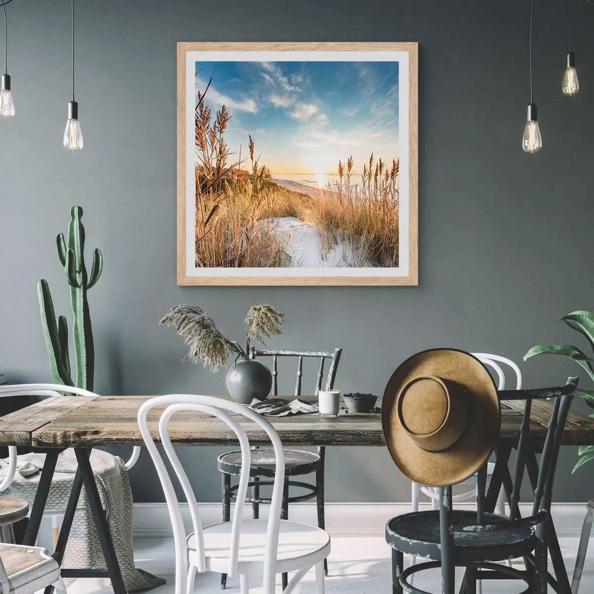 Pôster com moldura de carvalho claro - Praia do Norte - 60x60 cm