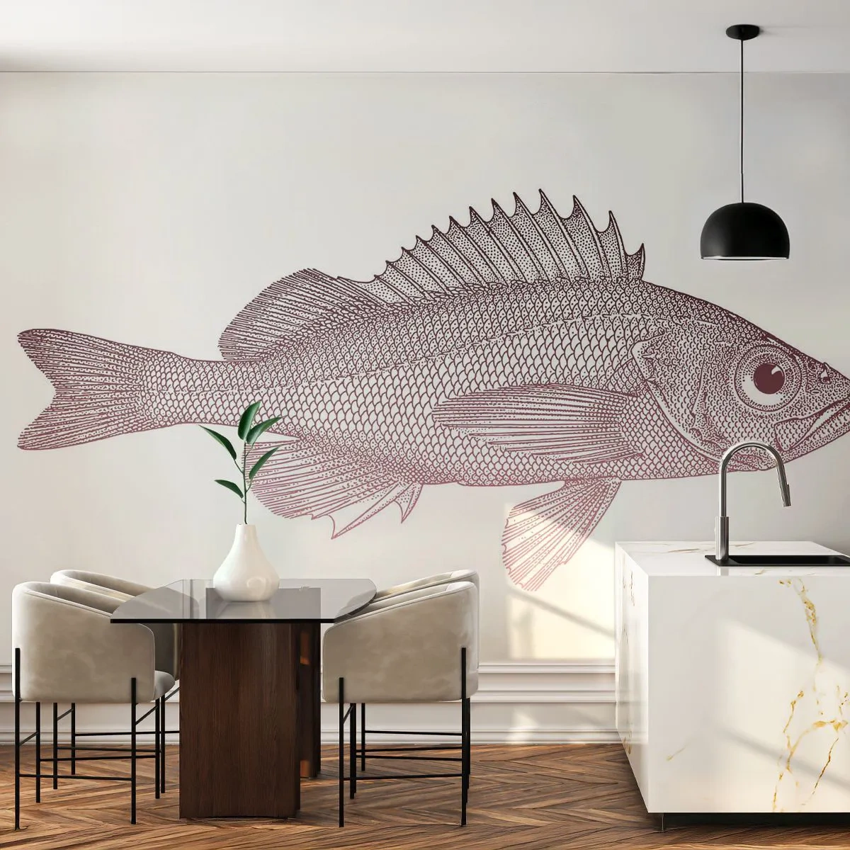 Papel de Parede Premium Sand - Peixe de olhos grandes - Peixe, Embaixo da agua, Minimalista - 100x70 cm