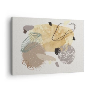 Quadro em tela - Uma composição de formas abstratas em bege e amarelo. - 70x50cm - Plumcologia aplicada - Decoração de parede moderna para a sala de estar e quarto ARTTOR