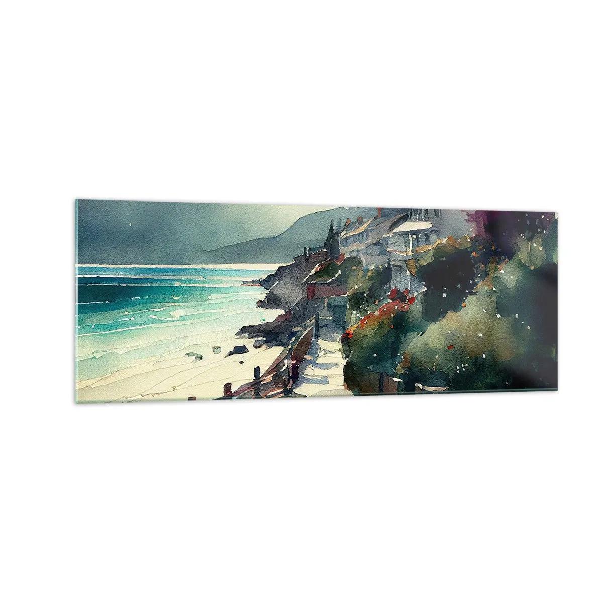 Quadro em vidro - Cidade mediterrânea - 140x50 cm