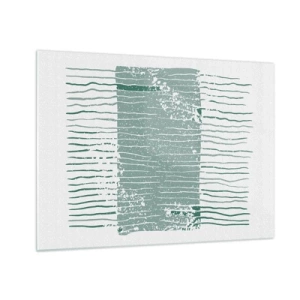 Quadro em vidro - Linhas marítimas horizontais com efeito desgastado criam uma estrutura abstrata - 70x50cm - Abstração marinha - Decoração de parede moderna para a sala de estar e quarto ARTTOR