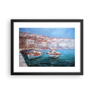 Pôster com moldura preta - Baía italiana - 40x30 cm