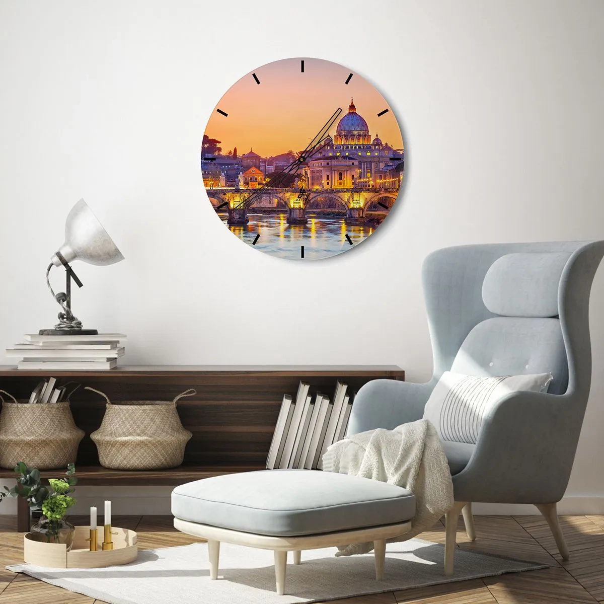 Relógio de parede - Relógio em vidro - Crepúsculo sobre a Cidade Eterna - 40x40 cm