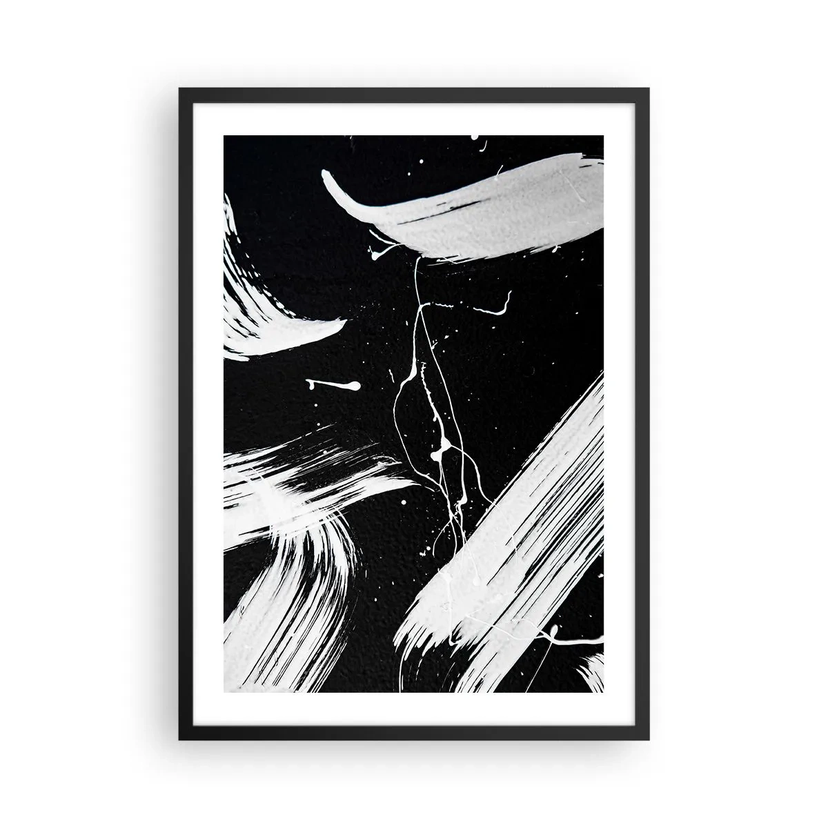 Pôster com moldura preta - Composição abstrata de pinceladas em preto e branco - 50x70cm - Quebrar a escuridão - Decoração de parede moderna para a sala de estar e quarto ARTTOR