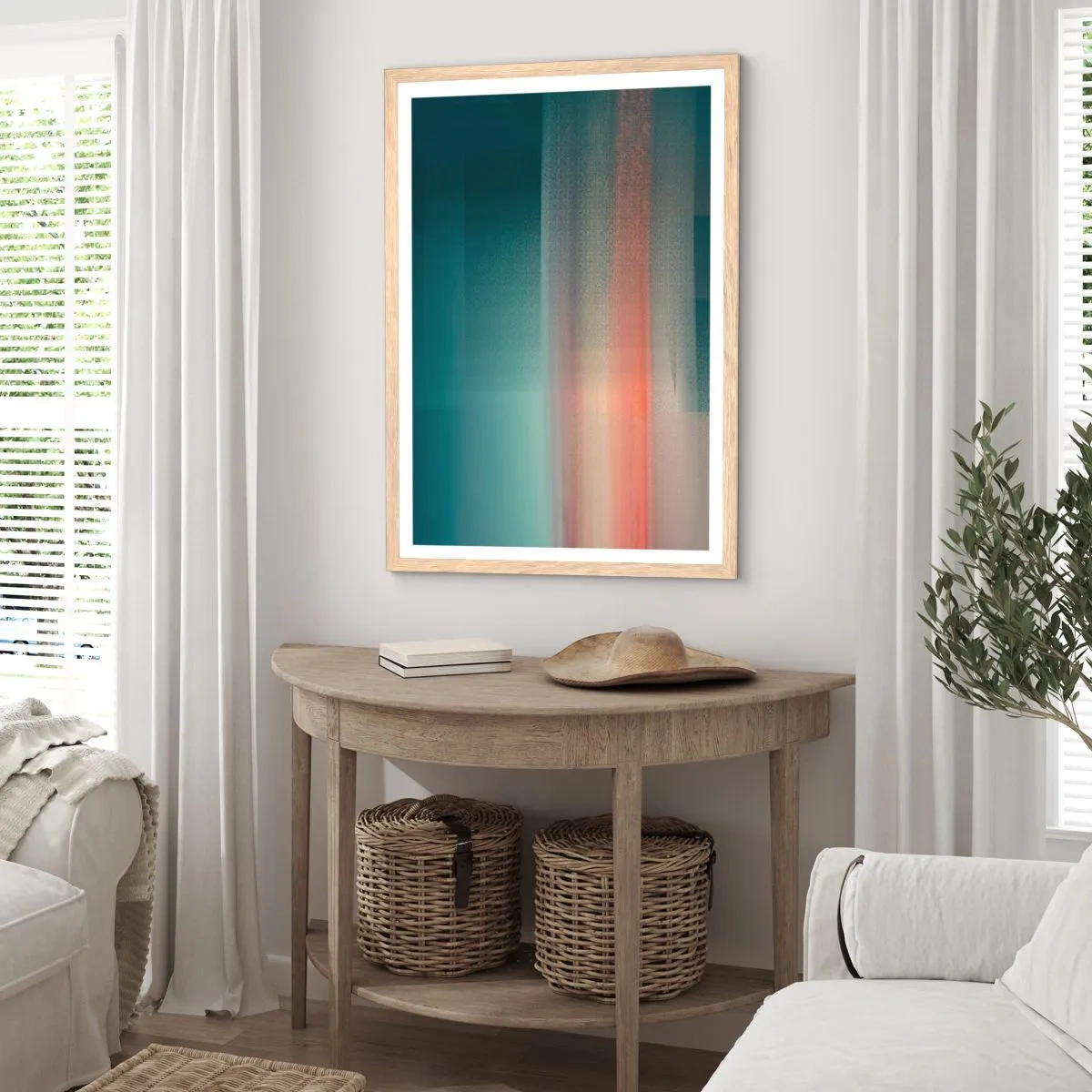 Pôster com moldura de carvalho claro - Resumo: ondas de luz - 61x91 cm