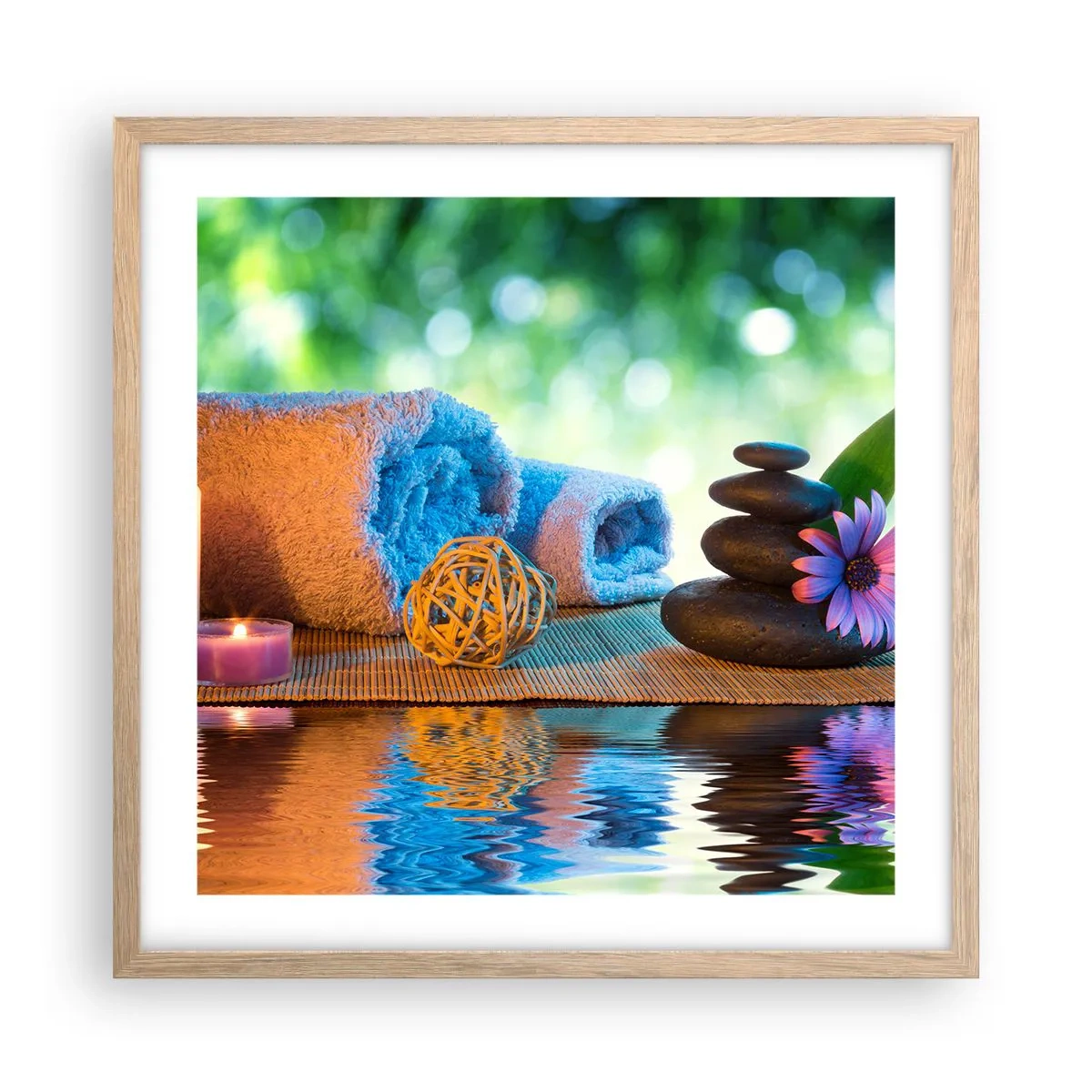 Pôster com moldura de carvalho claro - Tempo para o corpo - 50x50 cm