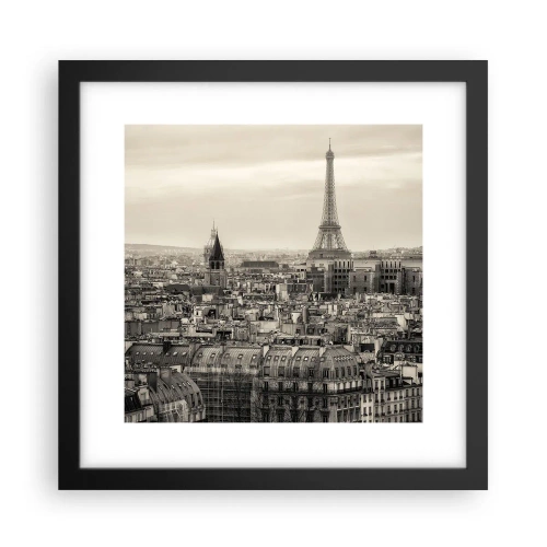 Pôster com moldura preta - Sobre os telhados de Paris - 30x30 cm