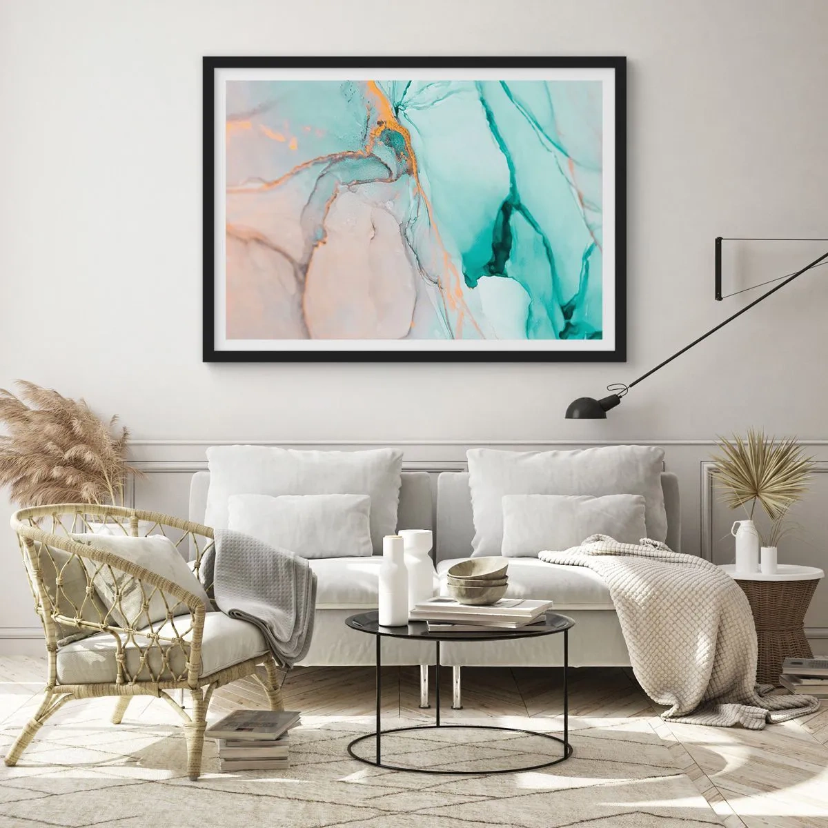 Pôster com moldura preta - Dança das formas e cores - 70x50 cm