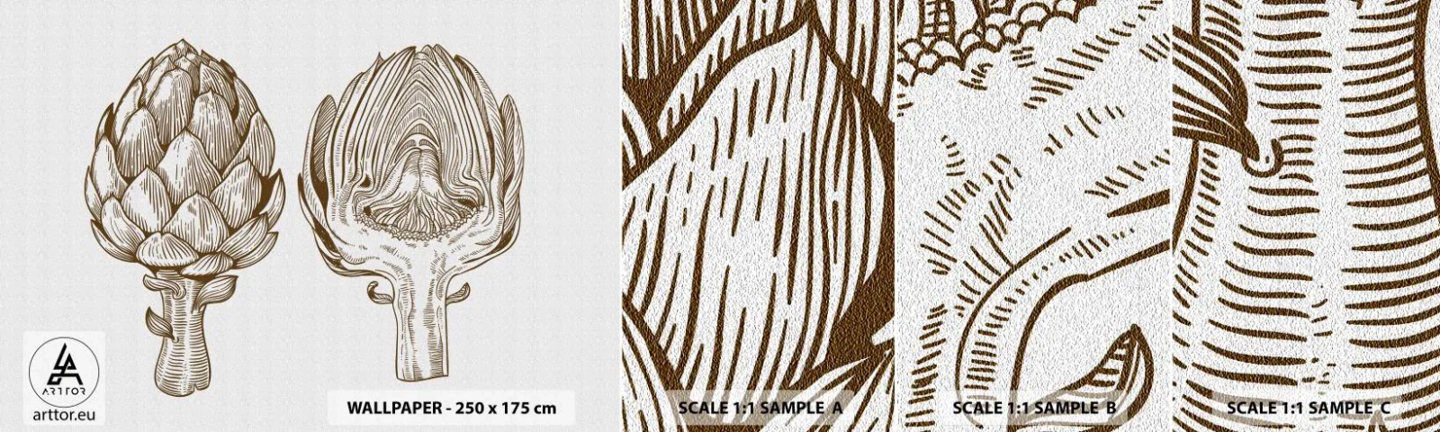 Amostra de papel de parede autocolante Deluxe Sticker - Aula de anatomia - Alcachofra, Cozinha, Vegetais - 100x30 cm