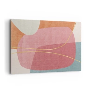 Quadro em tela - Composição pastel com fio dourado - 100x70 cm