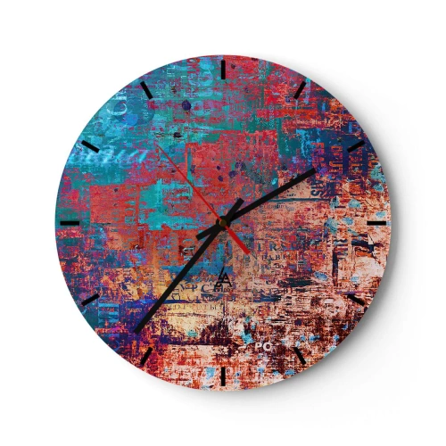 Relógio de parede - Relógio em vidro - Uma composição abstrata em tons intensos de vermelho e azul. - 30x30cm - Memória e esquecimento - Decoração de parede moderna para a sala de estar, cozinha e quarto ARTTOR