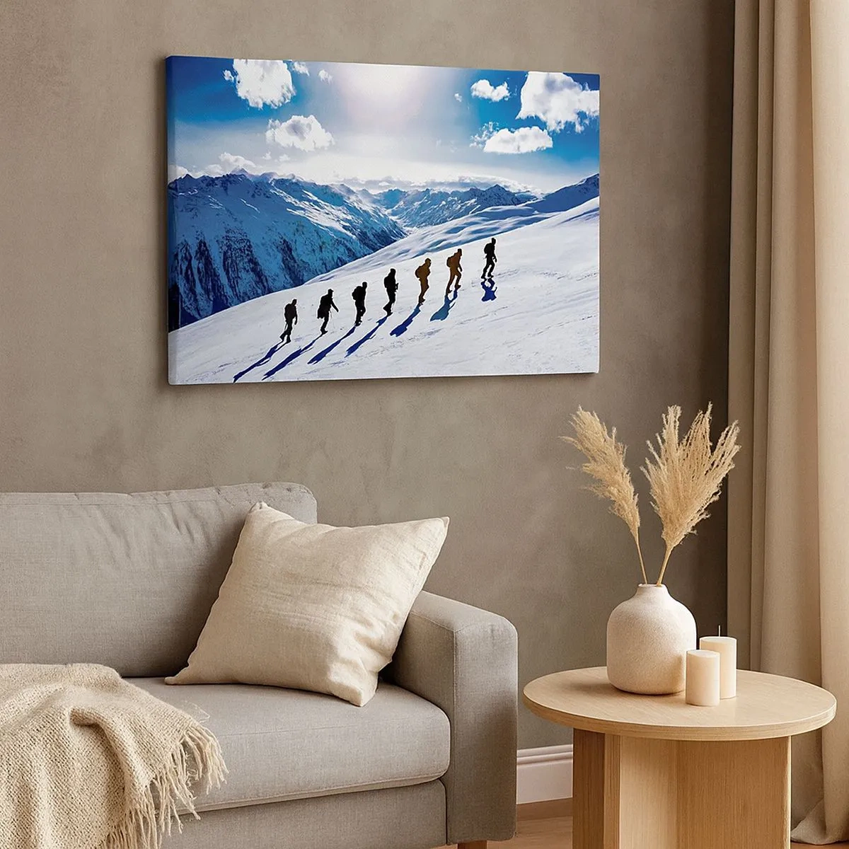 Quadro em tela - Um grupo de montanhistas subindo uma encosta nevada - 70x50cm - A equipa vencedora - Decoração de parede moderna para a sala de estar e quarto ARTTOR