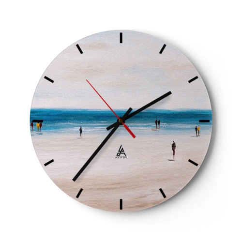 Relógio de parede - Relógio em vidro - Figuras caminhando na praia com vista para o mar calmo - 30x30cm - Uma necessidade natural - Decoração de parede moderna para a sala de estar, cozinha e quarto ARTTOR