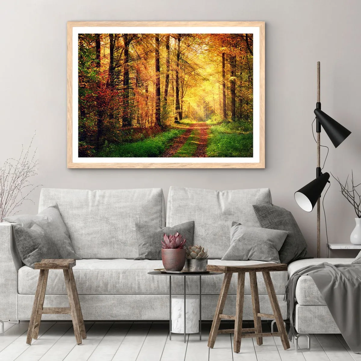 Pôster com moldura de carvalho claro - Silêncio dourado da floresta - 91x61 cm