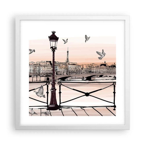 Pôster em moldura branca - Sobre os telhados de Paris - 40x40 cm