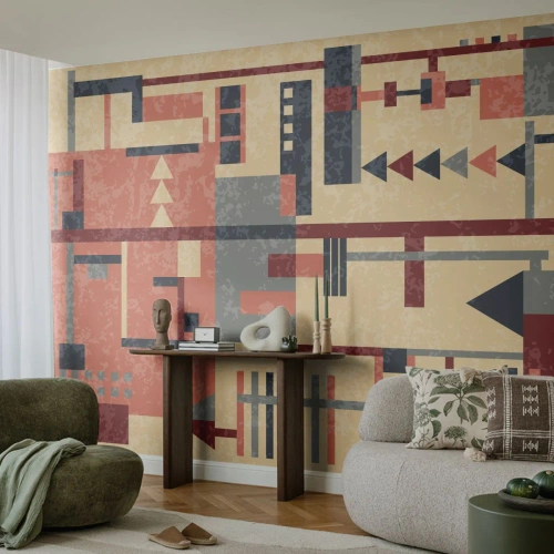 Papel de Parede Standard Eco - Abstração geométrica em estilo retrô - 100x70cm - Combinação de verticais e horizontais - Decoração de parede moderna para a sala de estar e quarto ARTTOR