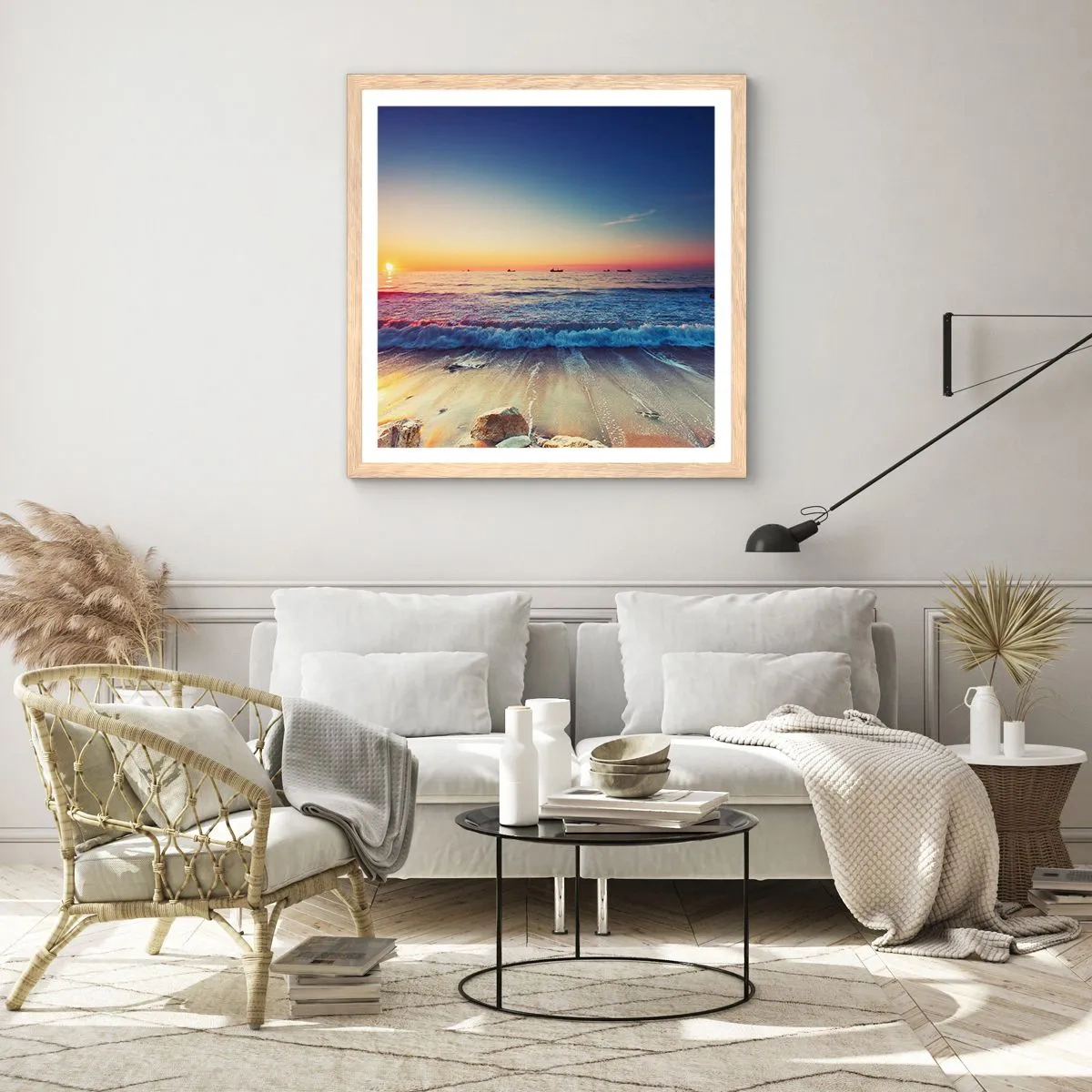 Pôster com moldura de carvalho claro - E além do horizonte? - 40x40 cm