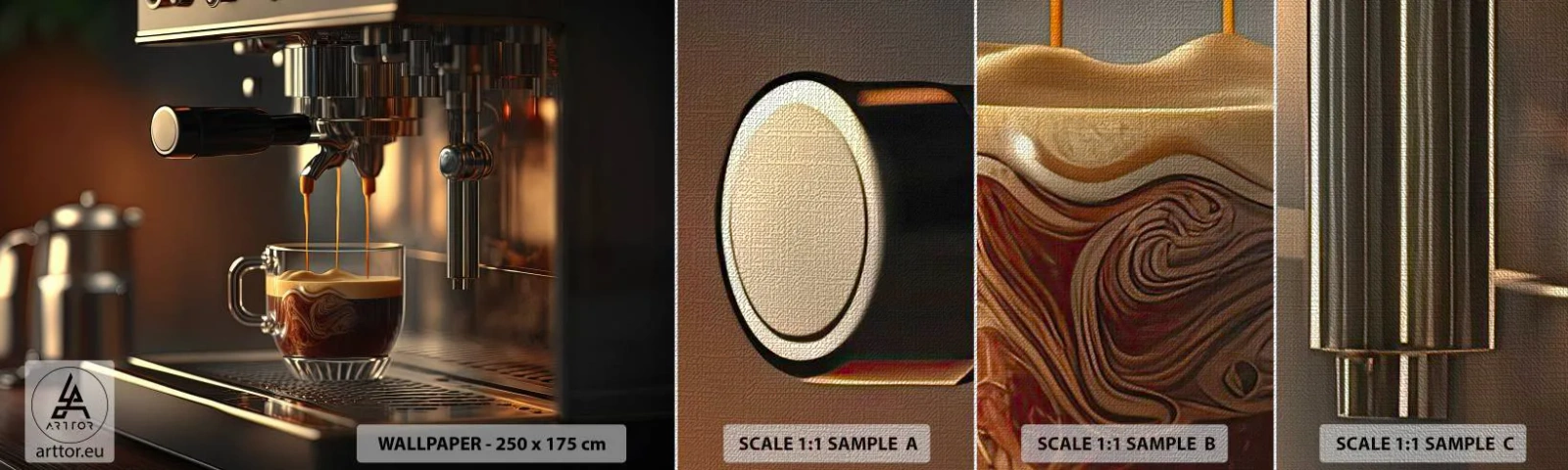 Amostra de papel de parede Premium Canvas - Uma mistura sensual - Café, Máquina de café, Gastronomia - 100x30 cm