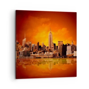 Quadro em tela - Panorama metropolitano em amarelo e bronze - 50x50 cm