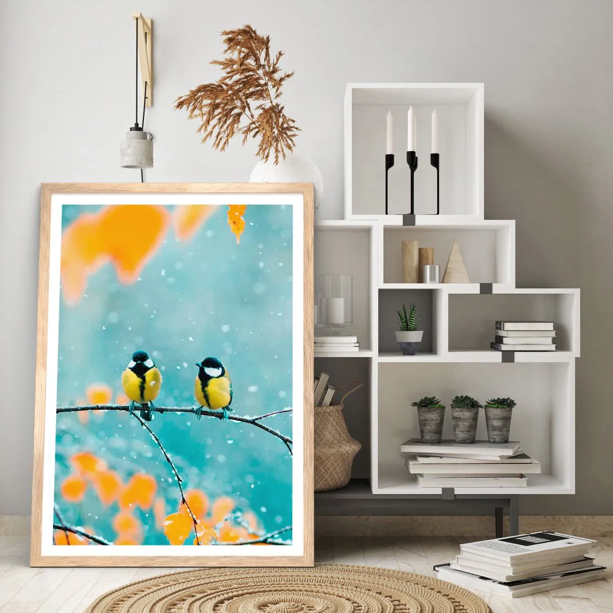 Pôster com moldura de carvalho claro - Fofoca de pássaros - 50x70 cm