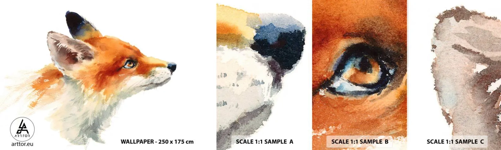 Amostra de Papel de Parede Standard Eco - Nunca é demais ter cuidado - Animais, Raposa, Abstração - 100x30 cm