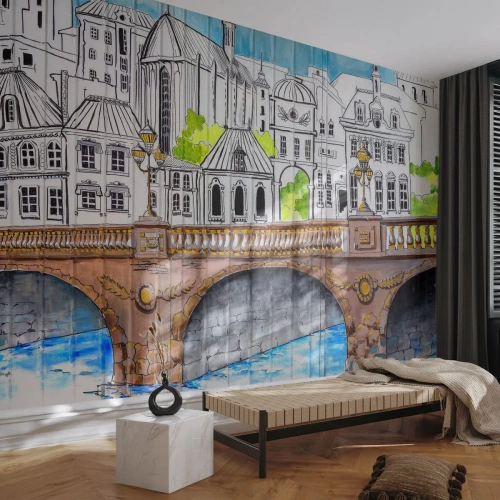 Papel de Parede Premium Canvas - Cidade pintada - Grafite, França, Arquitetura - 400x280 cm