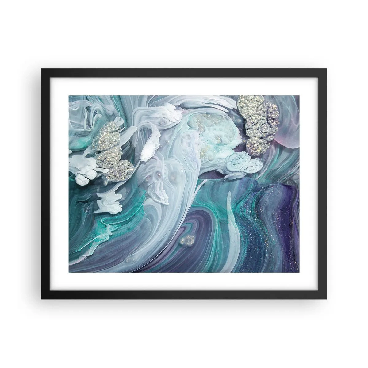 Pôster com moldura preta - Correntes de azul - 50x40 cm