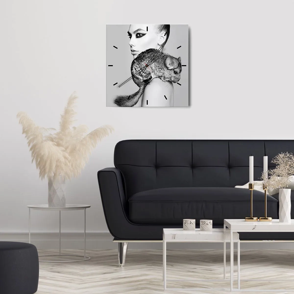 Relógio de parede - Relógio em vidro - A dama com a chinchila - 30x30 cm