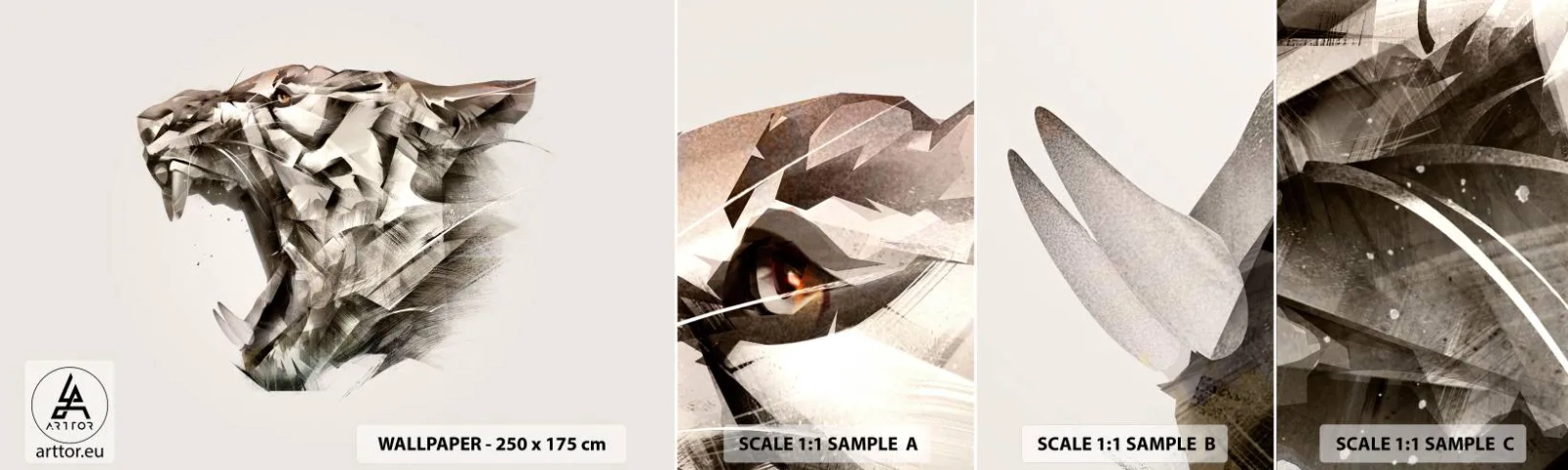 Amostra de papel de parede autocolante Deluxe Sticker - Já sabe quem está no comando - Abstração, Tigre, Animais - 100x30 cm