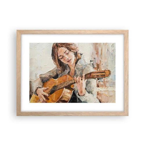 Pôster com moldura de carvalho claro - Concerto de violão e coração de rapariga - 40x30 cm