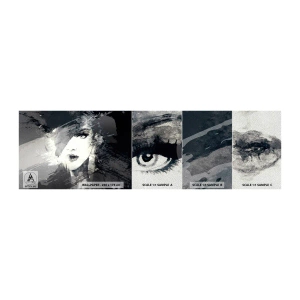 Amostra de papel de parede Premium Sand - Por trás do véu cinzento - Rosto de mulher, Preto e branco, Olhos - 100x30 cm