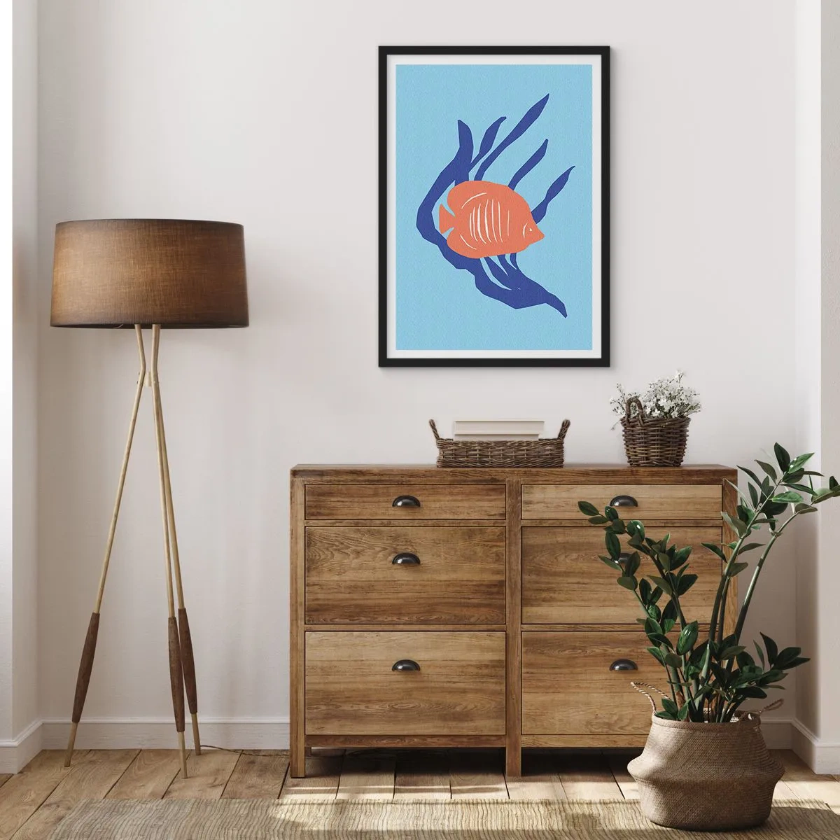 Pôster com moldura preta - Peixes tropicais entre plantas marinhas - 50x70cm - Habitante das águas de coral - Decoração de parede moderna para a sala de estar e quarto ARTTOR