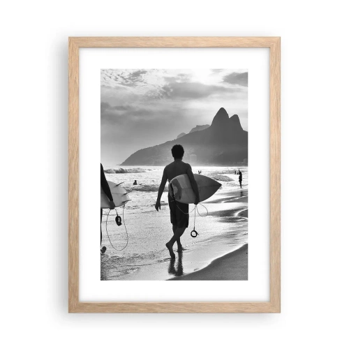 Pôster com moldura de carvalho claro - Samba para uma onda - 30x40 cm