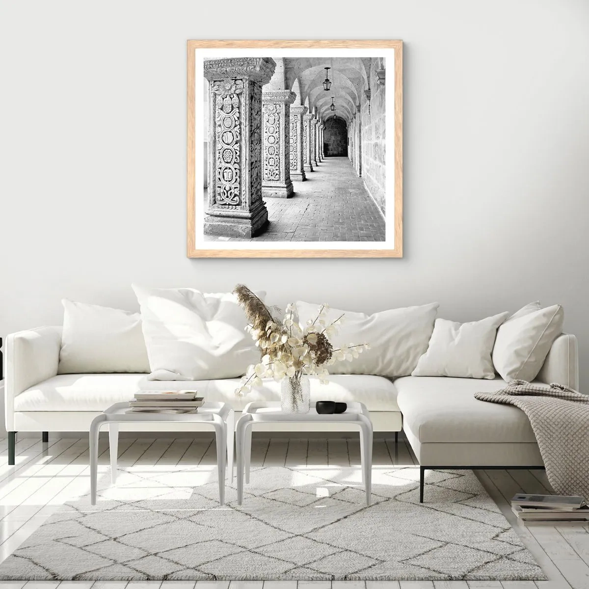 Pôster com moldura de carvalho claro - E para onde...? - 50x50 cm