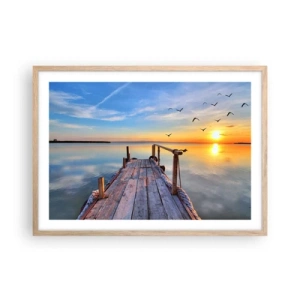 Pôster com moldura de carvalho claro - Caminhando em direção ao sol - 70x50 cm