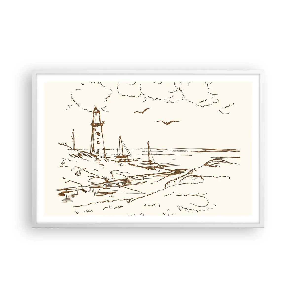 Pôster em moldura branca - Esboço das memórias do verão - 91x61 cm