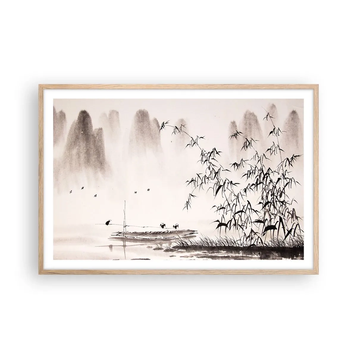 Pôster com moldura de carvalho claro - O silêncio dos campos de arroz - 91x61 cm
