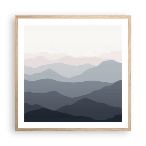Pôster com moldura de carvalho claro - Ondas de montanha - 60x60 cm