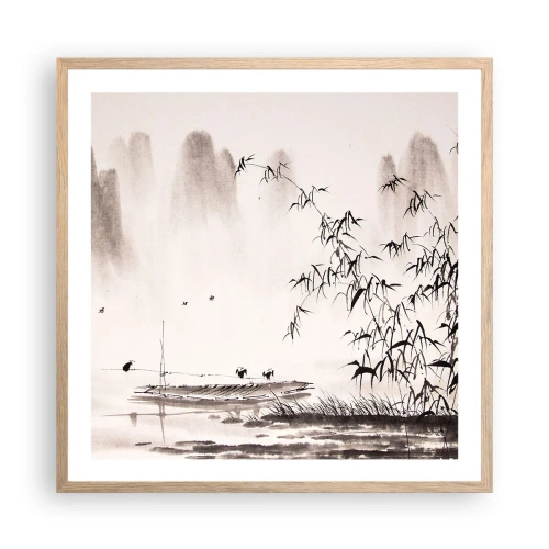 Pôster com moldura de carvalho claro - O silêncio dos campos de arroz - 60x60 cm