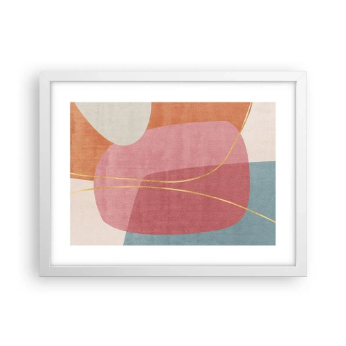 Pôster em moldura branca - Composição pastel com fio dourado - 40x30 cm