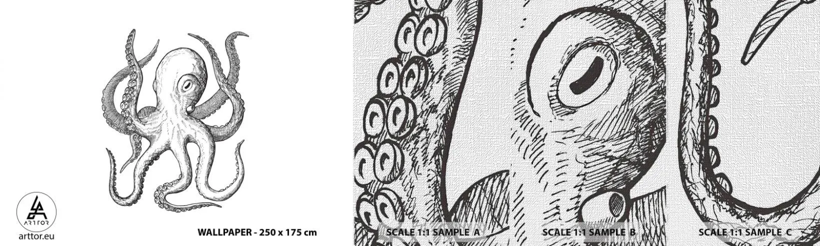 Amostra de papel de parede Premium Canvas - Dançando com as ondas - Polvo, Desenho, Beira-mar - 100x30 cm