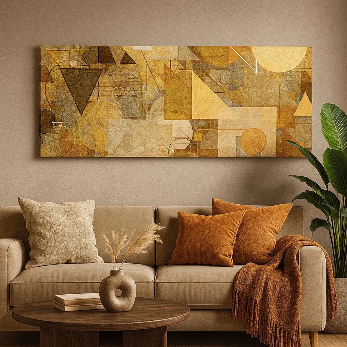 Quadro em tela - Estudo Cubista em Bronze - 100x40 cm