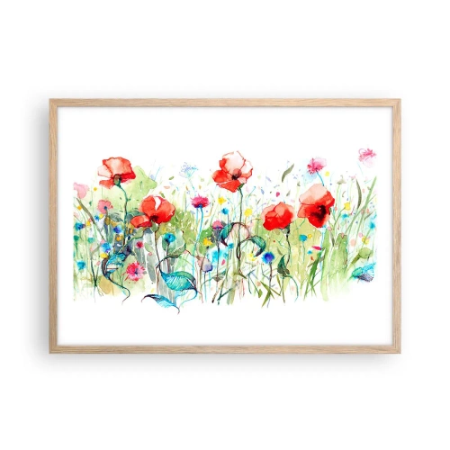 Pôster com moldura de carvalho claro - Prado florido de maio - 70x50 cm