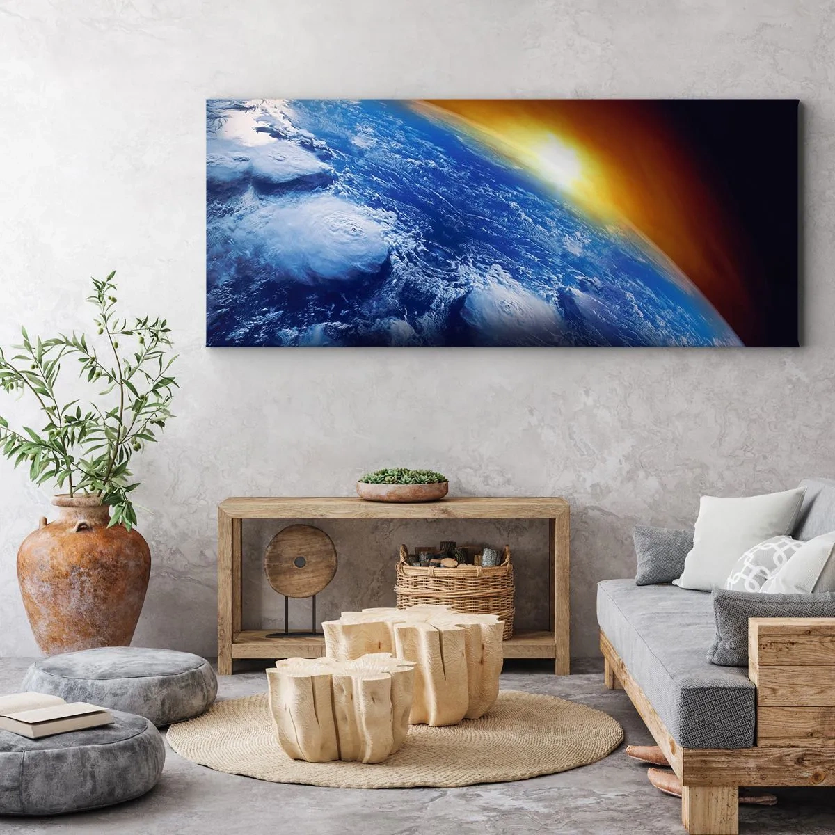 Quadro em tela - Nascer do sol sobre o planeta azul - 160x50 cm