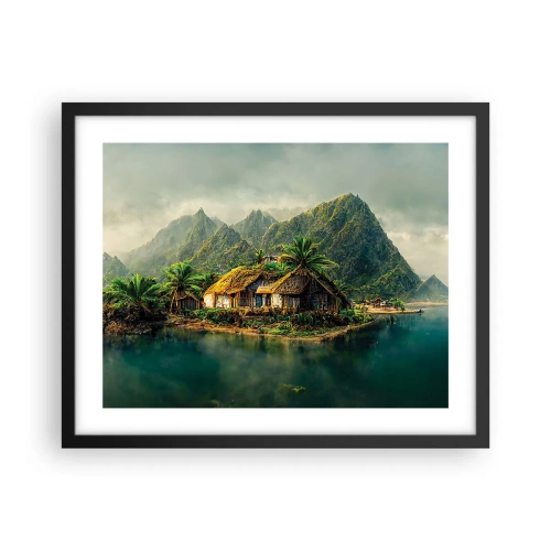 Pôster com moldura preta - Paraíso Tropical - 50x40 cm